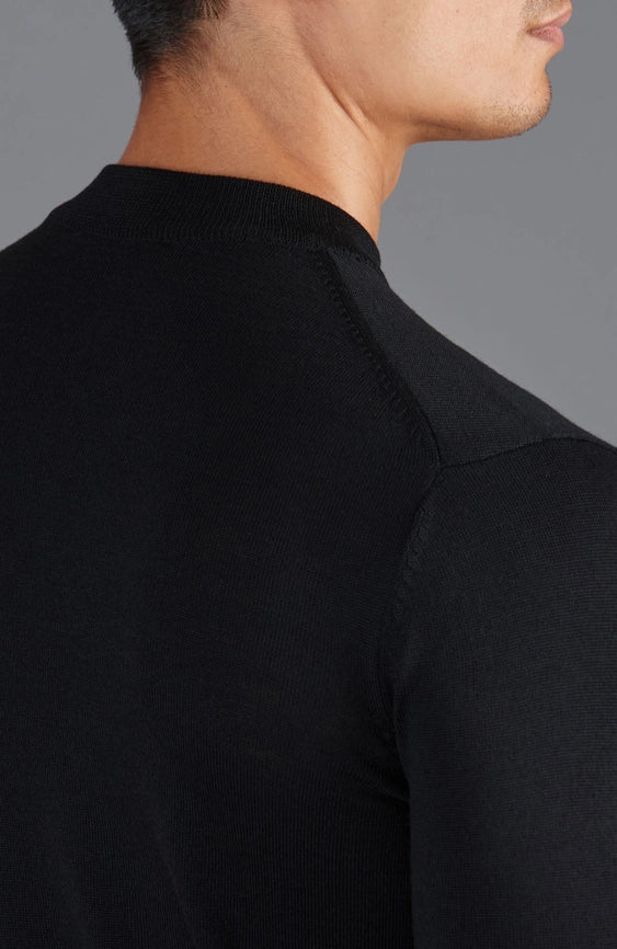 Mens Extra Fine Merino Narrow Mock Turtleneck Jumper Black-Jumper-Paul James Knitwear-S-Black-Urbanheer