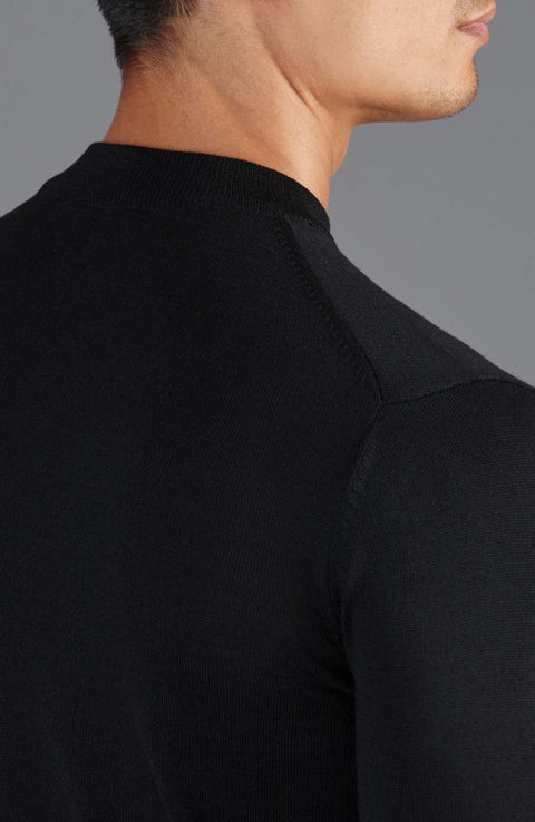 Mens Extra Fine Merino Narrow Mock Turtleneck Jumper Black-Jumper-Paul James Knitwear-S-Black-Urbanheer