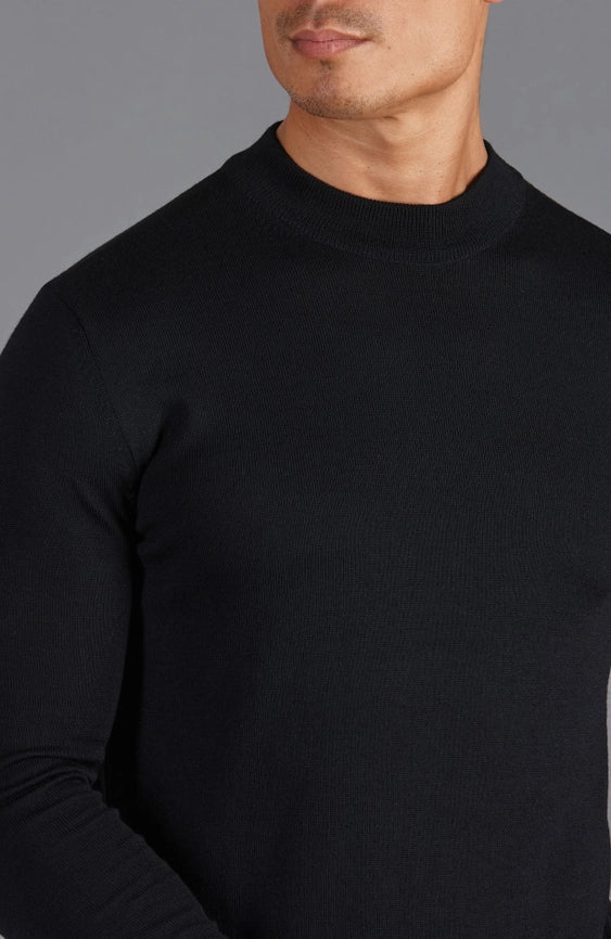 Mens Extra Fine Merino Narrow Mock Turtleneck Jumper Black-Jumper-Paul James Knitwear-S-Black-Urbanheer