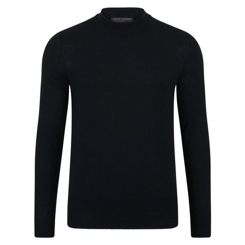 Mens Extra Fine Merino Narrow Mock Turtleneck Jumper Black-Jumper-Paul James Knitwear-S-Black-Urbanheer