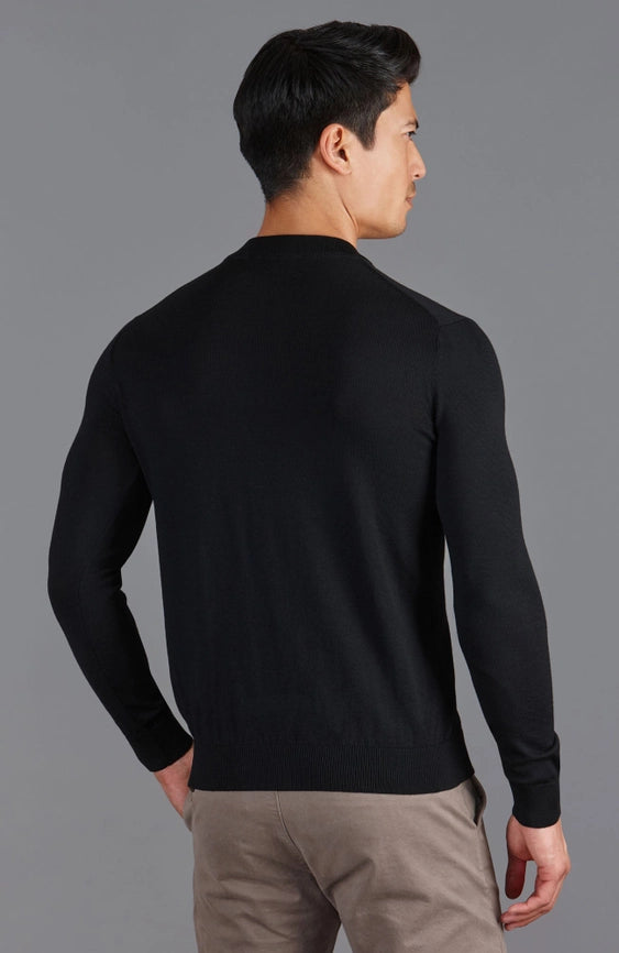 Mens Extra Fine Merino Narrow Mock Turtleneck Jumper Black-Jumper-Paul James Knitwear-S-Black-Urbanheer