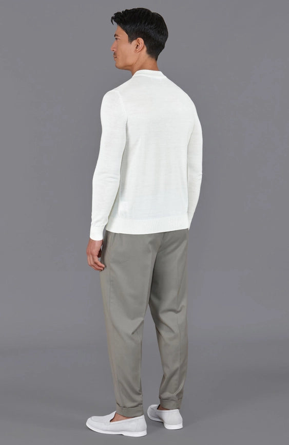 Mens Extra Fine Merino Narrow Mock Turtleneck Jumper White-Jumper-Paul James Knitwear-S-White-Urbanheer