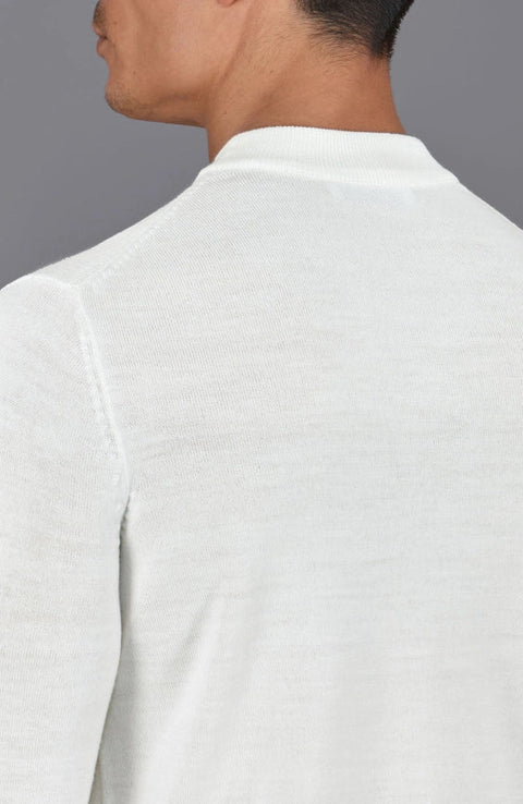 Mens Extra Fine Merino Narrow Mock Turtleneck Jumper White-Jumper-Paul James Knitwear-S-White-Urbanheer