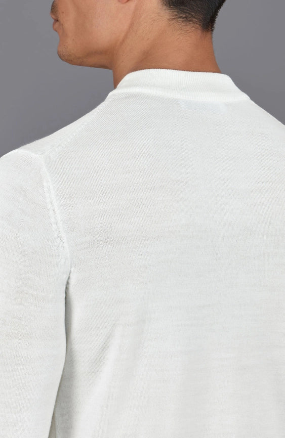 Mens Extra Fine Merino Narrow Mock Turtleneck Jumper White-Jumper-Paul James Knitwear-S-White-Urbanheer
