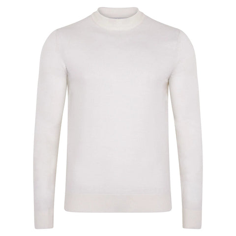 Mens Extra Fine Merino Narrow Mock Turtleneck Jumper White-Jumper-Paul James Knitwear-S-White-Urbanheer