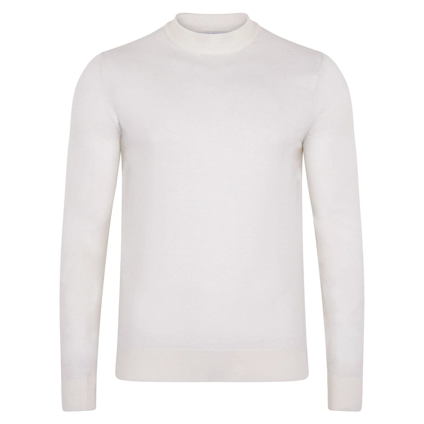 Mens Extra Fine Merino Narrow Mock Turtleneck Jumper White-Jumper-Paul James Knitwear-S-White-Urbanheer