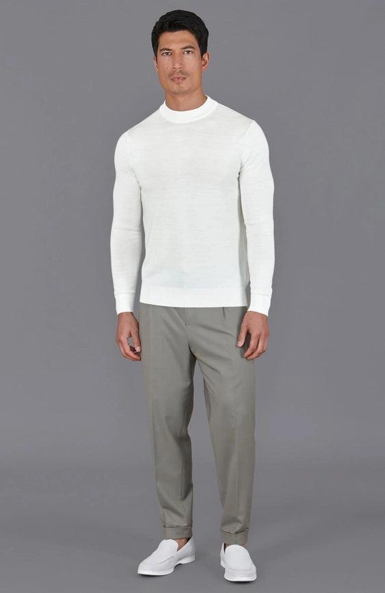 Mens Extra Fine Merino Narrow Mock Turtleneck Jumper White-Jumper-Paul James Knitwear-S-White-Urbanheer