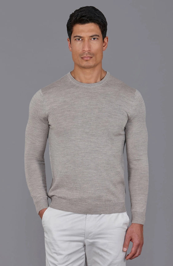 Mens Extra Fine Merino Wool Crew Neck Jumper Barley-Jumper-Paul James Knitwear-S-Urbanheer