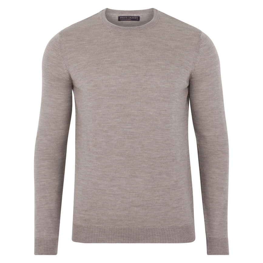 Mens Extra Fine Merino Wool Crew Neck Jumper Barley-Jumper-Paul James Knitwear-S-Urbanheer