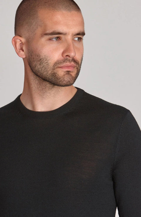 Mens Extra Fine Merino Wool Crew Neck Jumper Black-Jumper-Paul James Knitwear-XS-Urbanheer