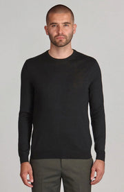 Mens Extra Fine Merino Wool Crew Neck Jumper Black-Jumper-Paul James Knitwear-XS-Urbanheer