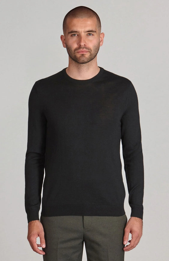 Mens Extra Fine Merino Wool Crew Neck Jumper Black-Jumper-Paul James Knitwear-XS-Urbanheer