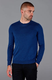 Mens Extra Fine Merino Wool Crew Neck Jumper Indigo Blue-Jumper-Paul James Knitwear-M-Urbanheer