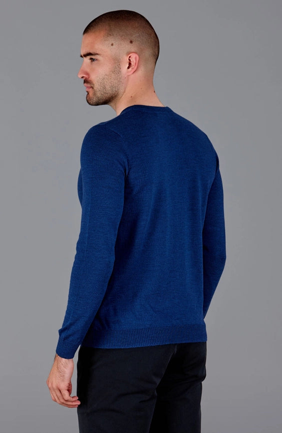 Mens Extra Fine Merino Wool Crew Neck Jumper Indigo Blue-Jumper-Paul James Knitwear-M-Urbanheer