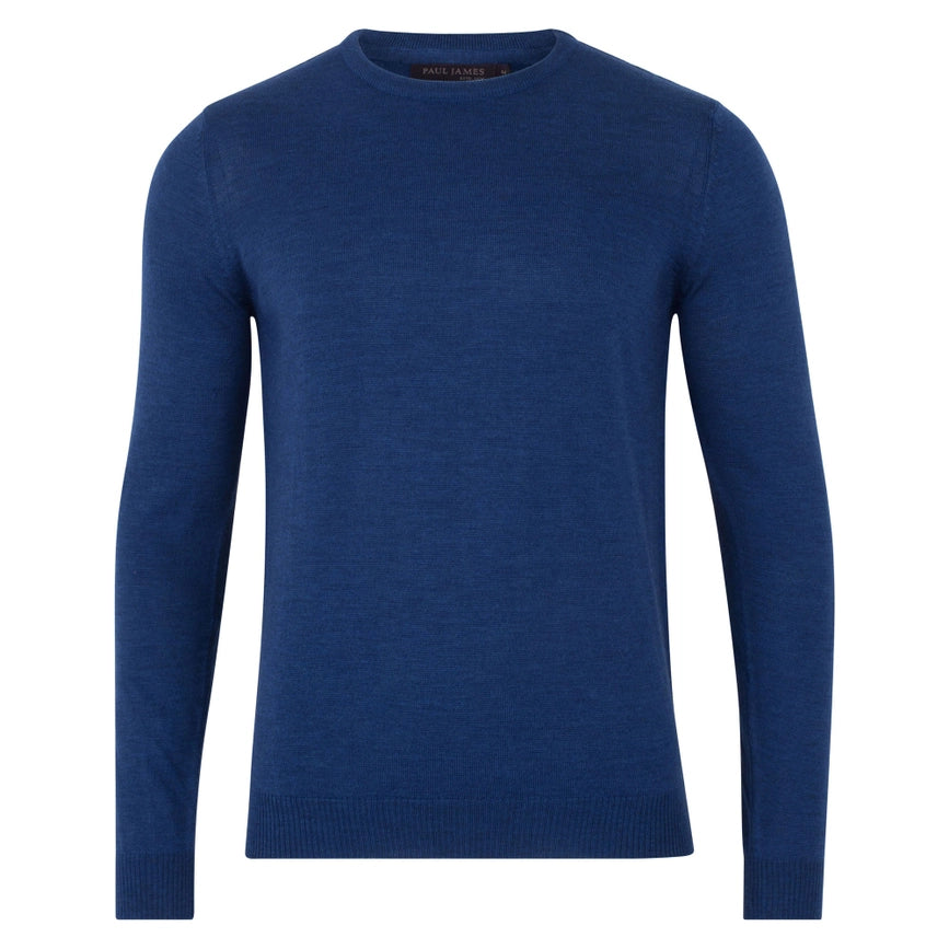 Mens Extra Fine Merino Wool Crew Neck Jumper Indigo Blue-Jumper-Paul James Knitwear-M-Urbanheer