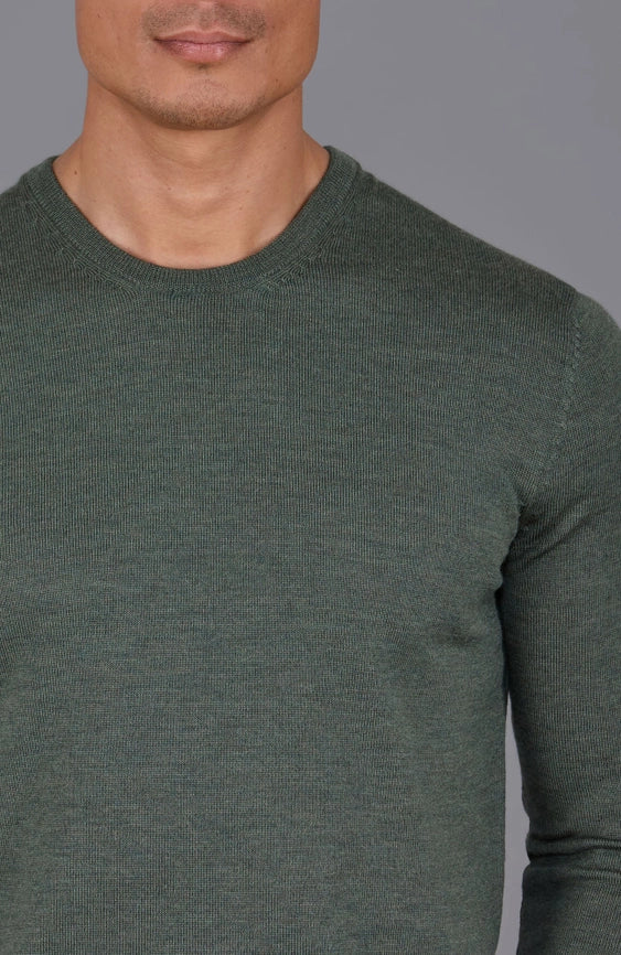 Mens Extra Fine Merino Wool Crew Neck Jumper Khaki-Jumper-Paul James Knitwear-S-Urbanheer