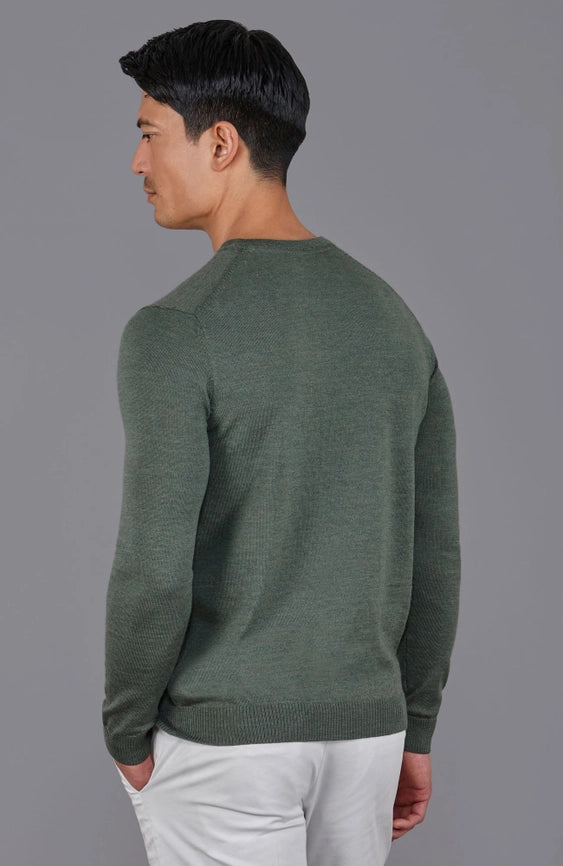 Mens Extra Fine Merino Wool Crew Neck Jumper Khaki-Jumper-Paul James Knitwear-S-Urbanheer