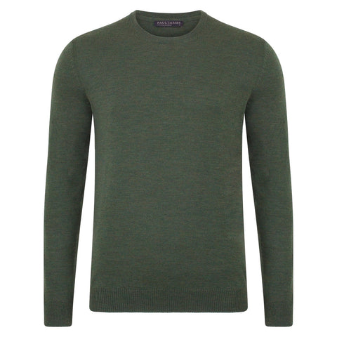 Mens Extra Fine Merino Wool Crew Neck Jumper Khaki-Jumper-Paul James Knitwear-S-Urbanheer