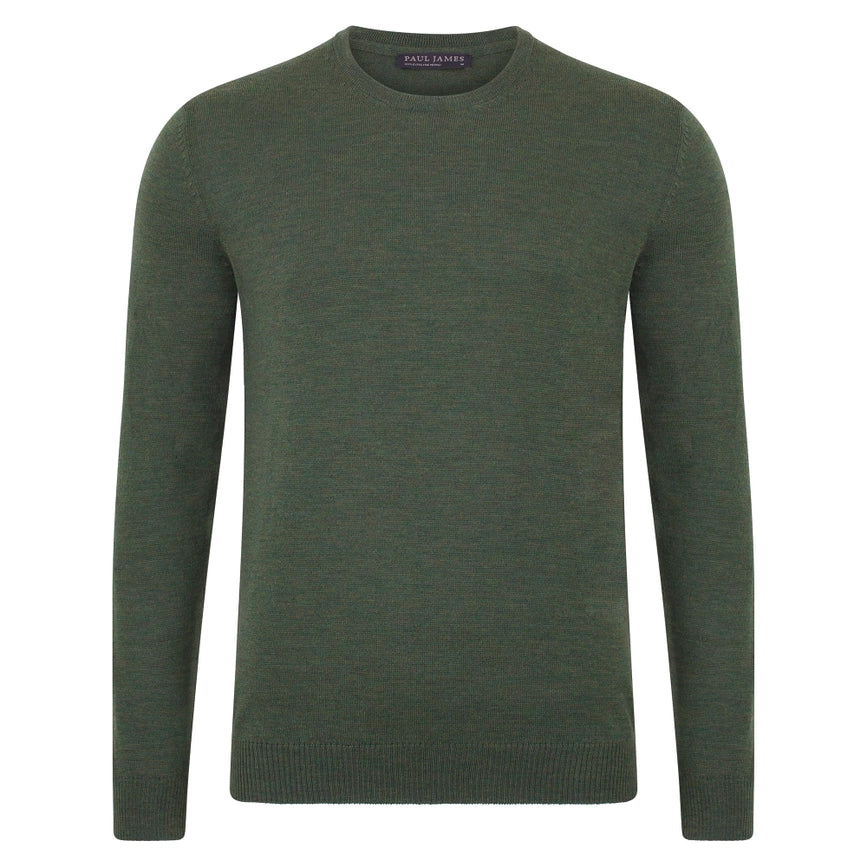 Mens Extra Fine Merino Wool Crew Neck Jumper Khaki-Jumper-Paul James Knitwear-S-Urbanheer