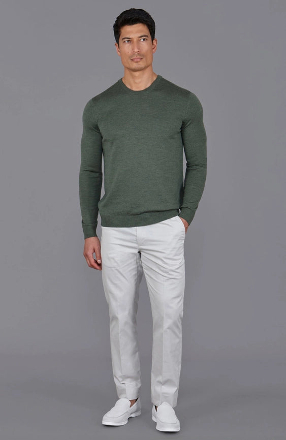 Mens Extra Fine Merino Wool Crew Neck Jumper Khaki-Jumper-Paul James Knitwear-S-Urbanheer