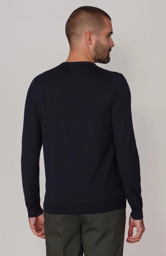 Mens Extra Fine Merino Wool Crew Neck Jumper Navy-Jumper-Paul James Knitwear-XS-Urbanheer