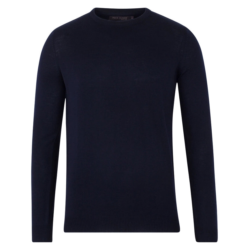 Mens Extra Fine Merino Wool Crew Neck Jumper Navy-Jumper-Paul James Knitwear-XS-Urbanheer