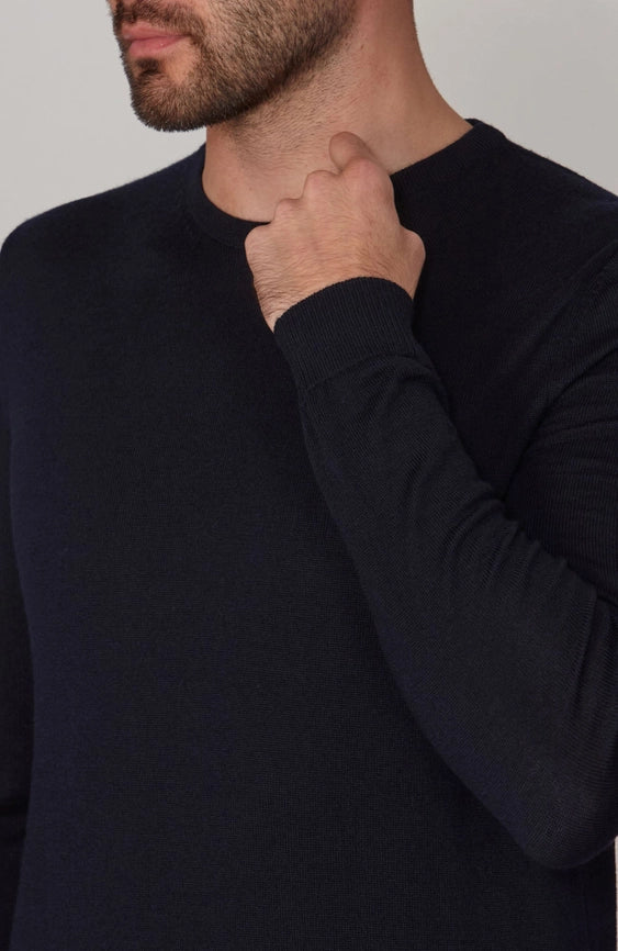 Mens Extra Fine Merino Wool Crew Neck Jumper Navy-Jumper-Paul James Knitwear-XS-Urbanheer