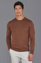 Mens Extra Fine Merino Wool Crew Neck Jumper Oak Brown-Jumper-Paul James Knitwear-S-Urbanheer