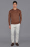 Mens Extra Fine Merino Wool Crew Neck Jumper Oak Brown-Jumper-Paul James Knitwear-S-Urbanheer