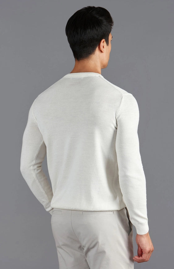 Mens Extra Fine Merino Wool Crew Neck Jumper White-Jumper-Paul James Knitwear-S-Urbanheer