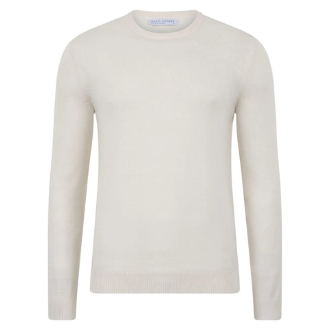 Mens Extra Fine Merino Wool Crew Neck Jumper White-Jumper-Paul James Knitwear-S-Urbanheer