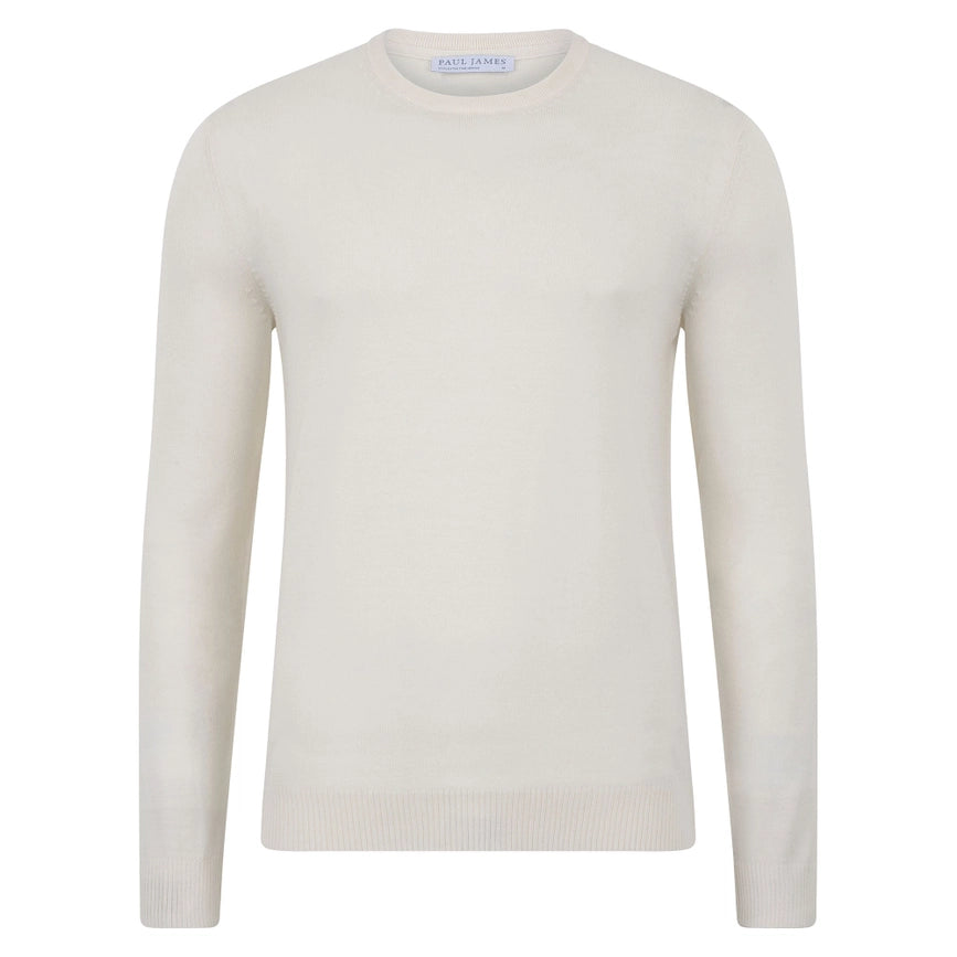 Mens Extra Fine Merino Wool Crew Neck Jumper White-Jumper-Paul James Knitwear-S-Urbanheer