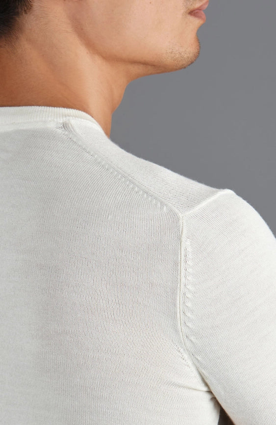 Mens Extra Fine Merino Wool Crew Neck Jumper White-Jumper-Paul James Knitwear-S-Urbanheer