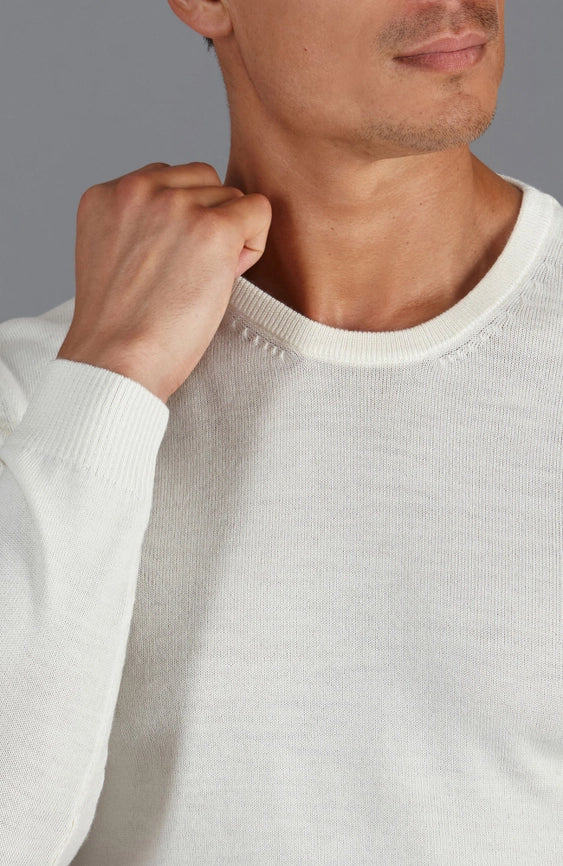 Mens Extra Fine Merino Wool Crew Neck Jumper White-Jumper-Paul James Knitwear-S-Urbanheer