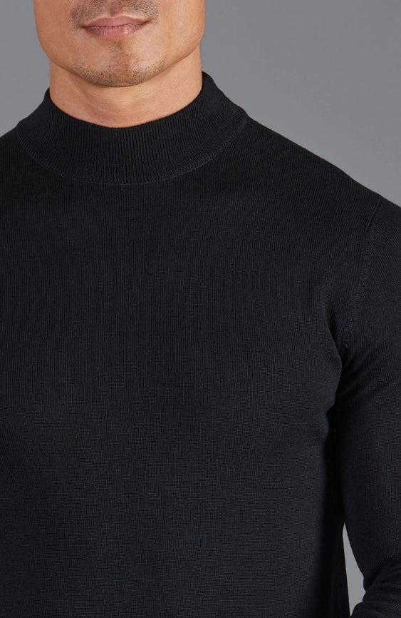 Mens Extra Fine Merino Wool Mock Turtleneck Jumper Black-Jumper-Paul James Knitwear-S-Urbanheer