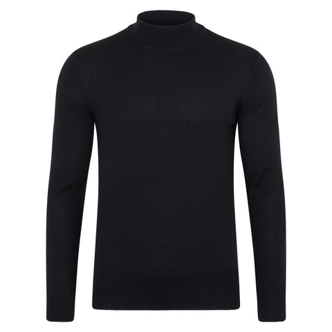 Mens Extra Fine Merino Wool Mock Turtleneck Jumper Black-Jumper-Paul James Knitwear-S-Urbanheer