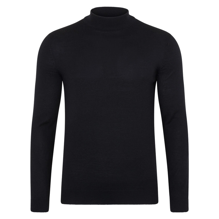 Mens Extra Fine Merino Wool Mock Turtleneck Jumper Black-Jumper-Paul James Knitwear-S-Urbanheer