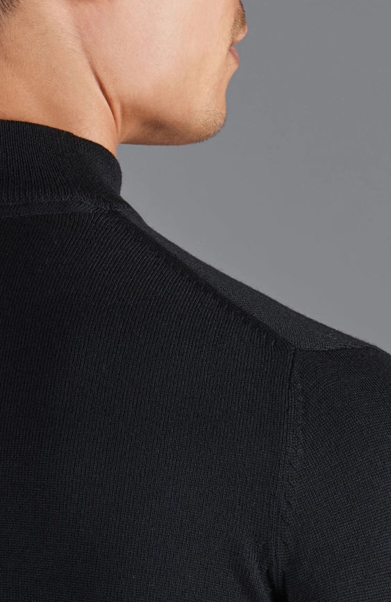 Mens Extra Fine Merino Wool Mock Turtleneck Jumper Black-Jumper-Paul James Knitwear-S-Urbanheer