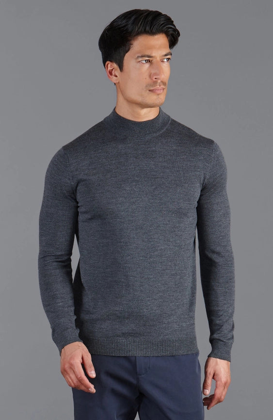 Mens Extra Fine Merino Wool Mock Turtleneck Jumper Charcoal-Jumper-Paul James Knitwear-S-Urbanheer