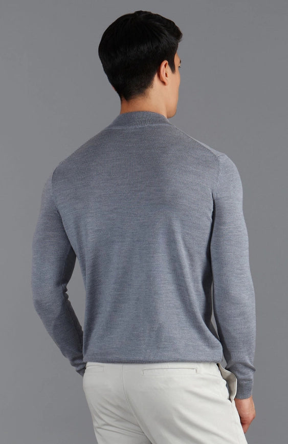 Mens Extra Fine Merino Wool Mock Turtleneck Jumper Mid Grey-Jumper-Paul James Knitwear-S-Urbanheer