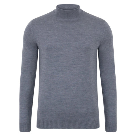 Mens Extra Fine Merino Wool Mock Turtleneck Jumper Mid Grey-Jumper-Paul James Knitwear-S-Urbanheer