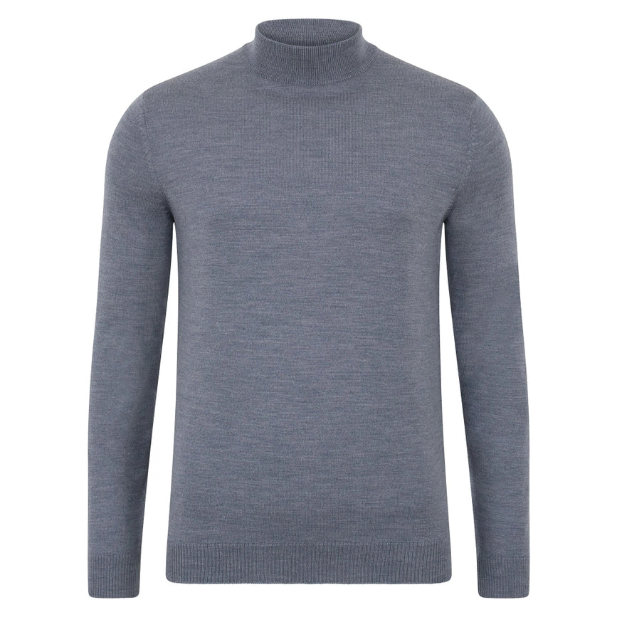Mens Extra Fine Merino Wool Mock Turtleneck Jumper Mid Grey-Jumper-Paul James Knitwear-S-Urbanheer