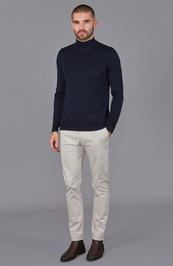 Mens Extra Fine Merino Wool Mock Turtleneck Jumper Navy-Jumper-Paul James Knitwear-S-Urbanheer