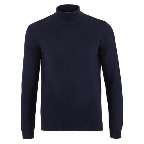 Mens Extra Fine Merino Wool Mock Turtleneck Jumper Navy-Jumper-Paul James Knitwear-S-Urbanheer