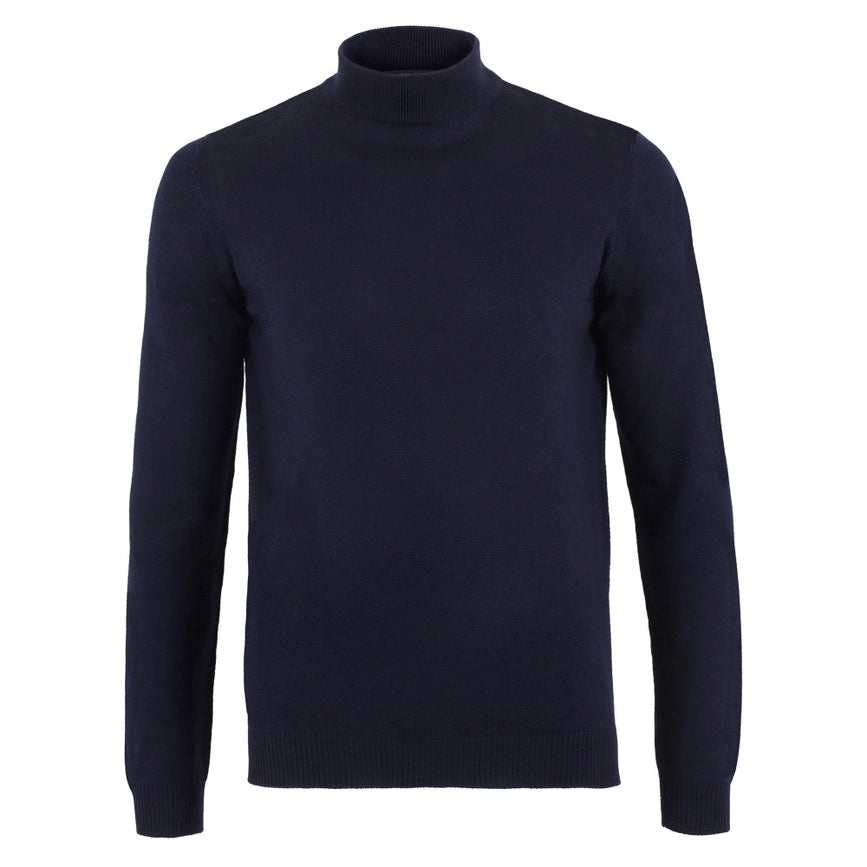 Mens Extra Fine Merino Wool Mock Turtleneck Jumper Navy-Jumper-Paul James Knitwear-S-Urbanheer