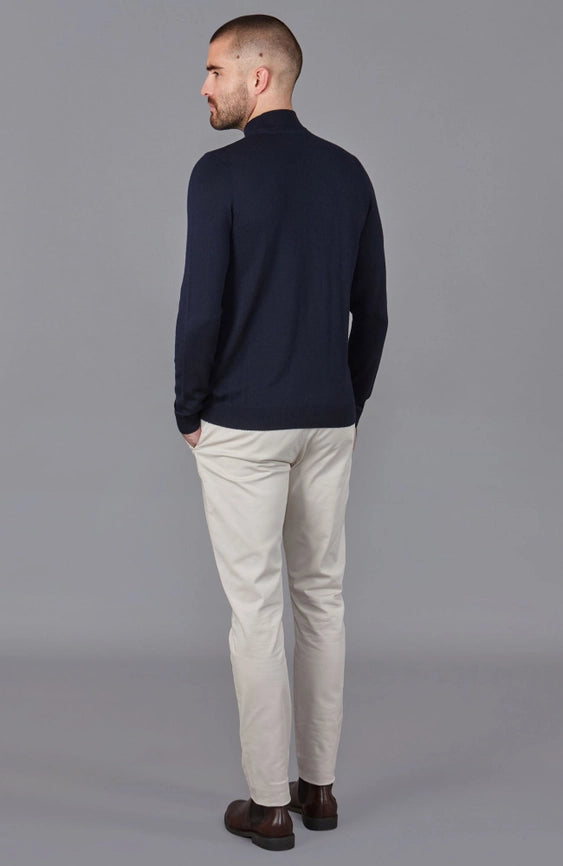 Mens Extra Fine Merino Wool Mock Turtleneck Jumper Navy-Jumper-Paul James Knitwear-S-Urbanheer