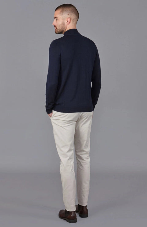 Mens Extra Fine Merino Wool Mock Turtleneck Jumper Navy-Jumper-Paul James Knitwear-S-Urbanheer