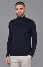 Mens Extra Fine Merino Wool Mock Turtleneck Jumper Navy-Jumper-Paul James Knitwear-S-Urbanheer