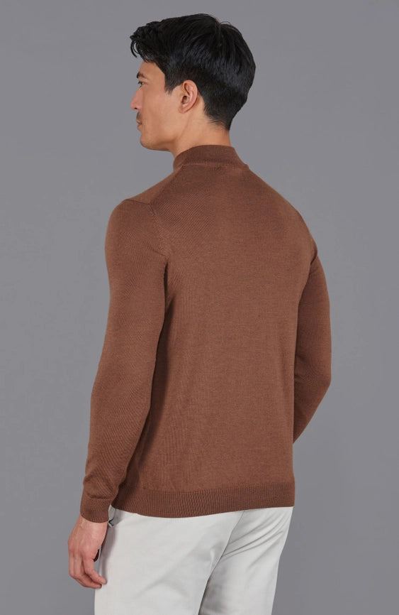 Mens Extra Fine Merino Wool Mock Turtleneck Jumper Oak Brown-Jumper-Paul James Knitwear-S-Urbanheer