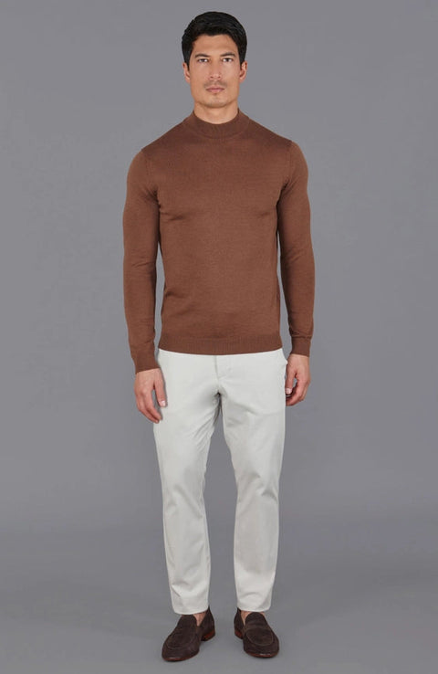 Mens Extra Fine Merino Wool Mock Turtleneck Jumper Oak Brown-Jumper-Paul James Knitwear-S-Urbanheer